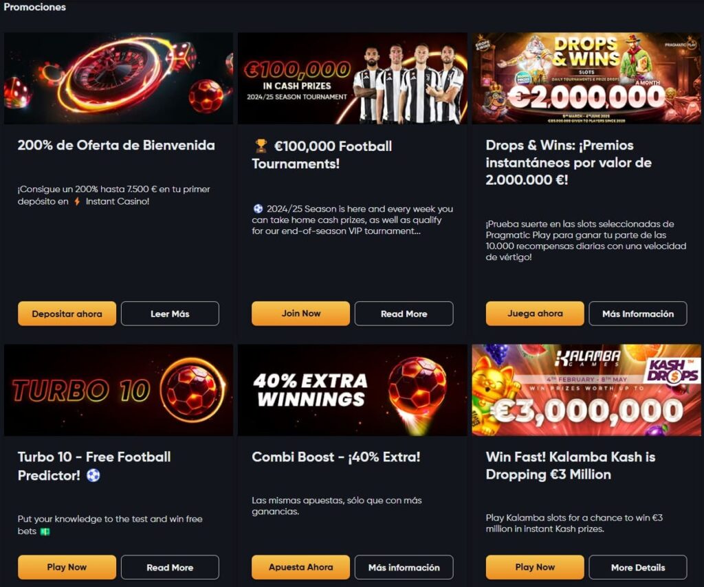 Bonos de Instant Casino