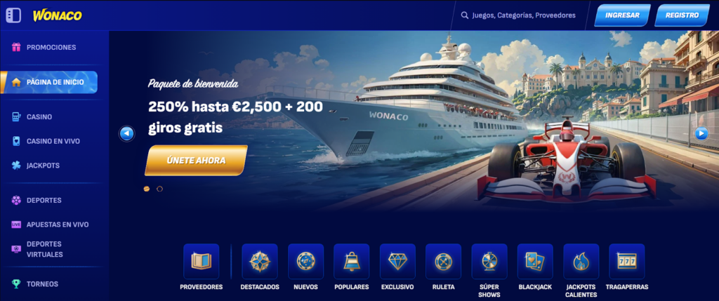 Wonaco Casino Diseño de la Interfaz