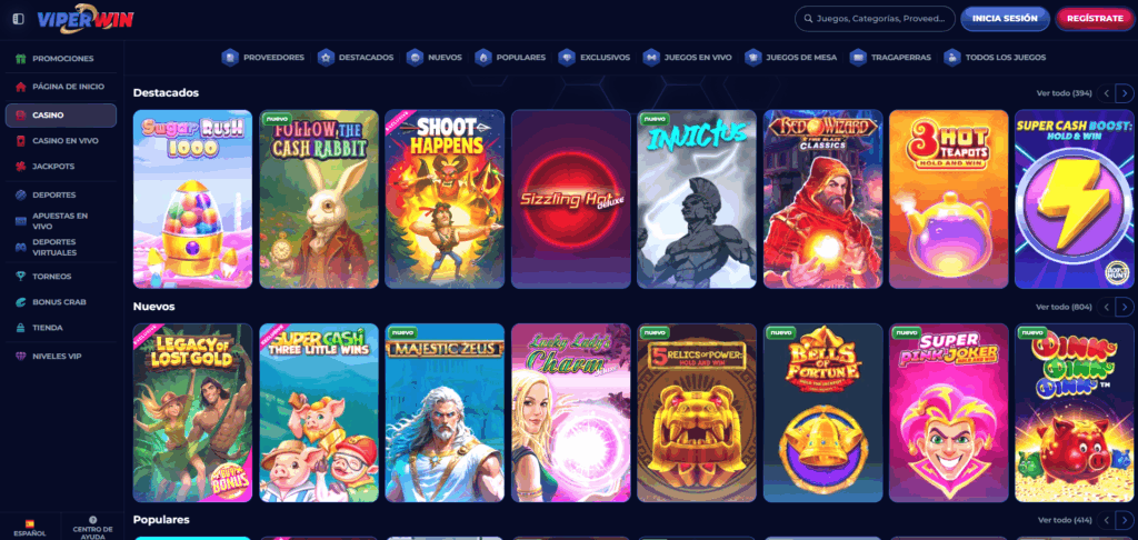 Selección de Juegos en ViperWin Casino