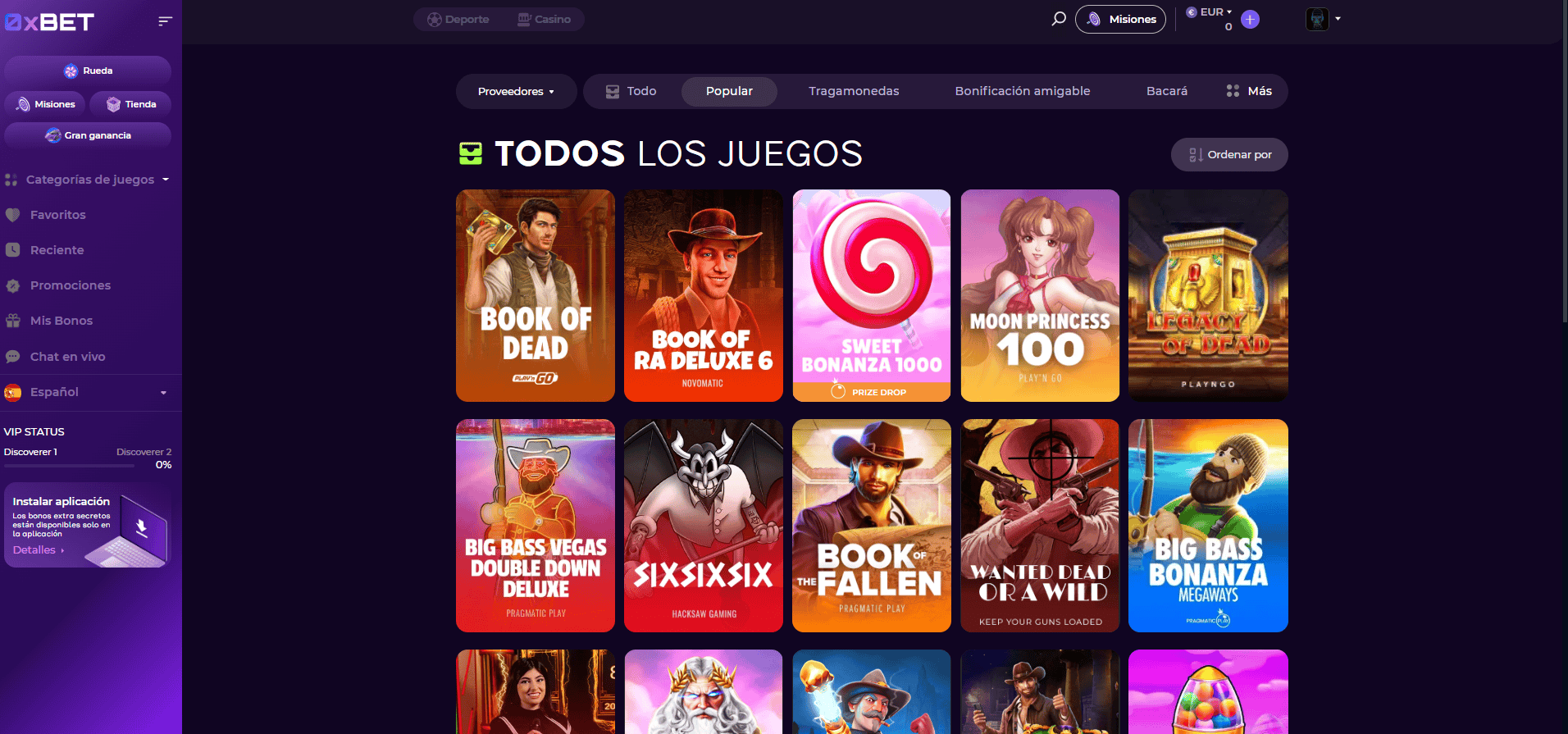 Game Selection at 0xBet Casino