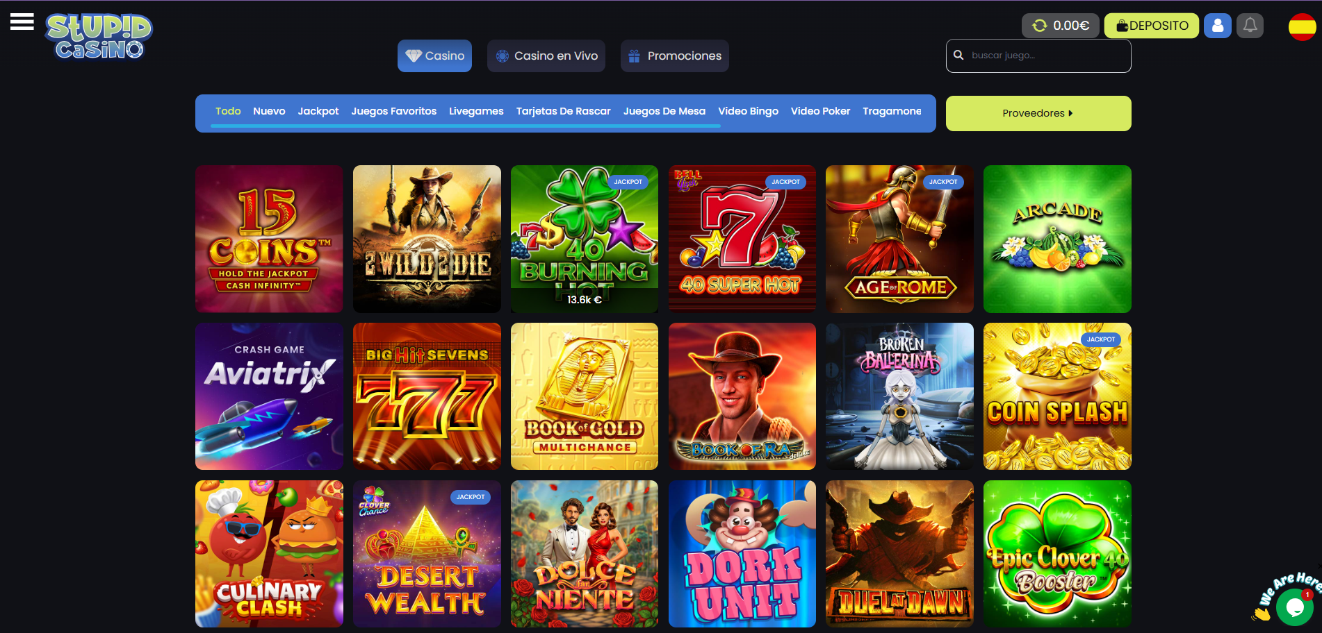 Selección de Juegos en Stupid Casino Casino