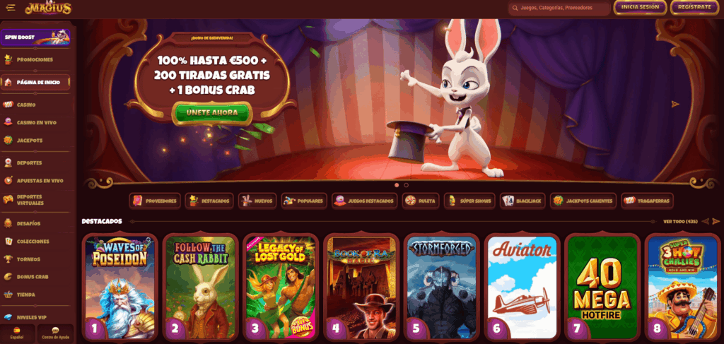 Magius Casino homepage