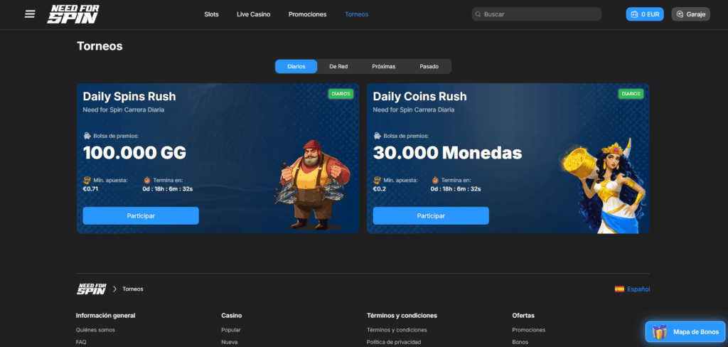Torneos y Sorteos NeedForSpin