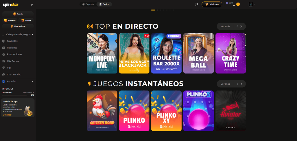 Selección de Juegos en SpinStar Casino