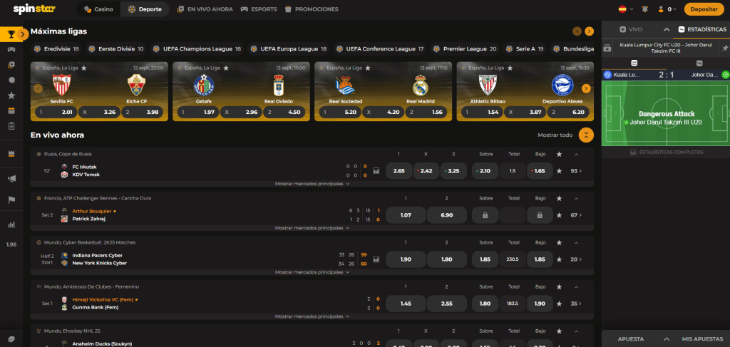 Visión General del Sportsbook de SpinStar