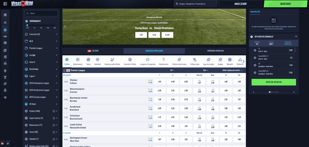 Visión General del Sportsbook de VegasHero