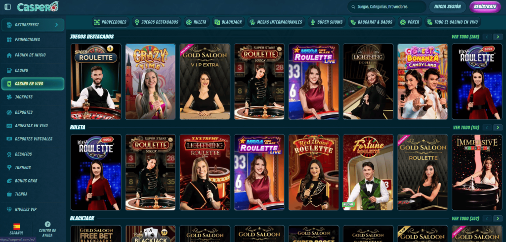 Selección de Juegos en Caspero Casino