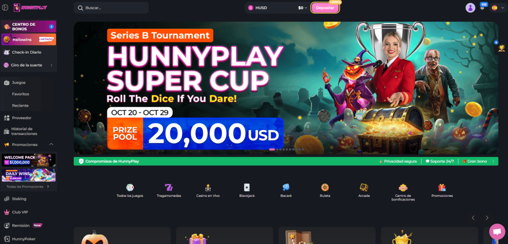 HunnyPlay.io Casino homepage