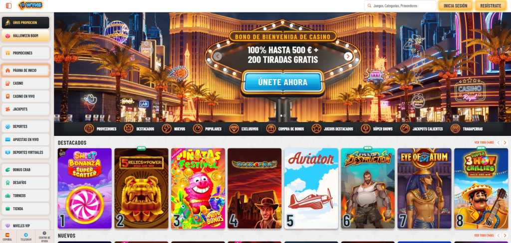Wyns Casino homepage